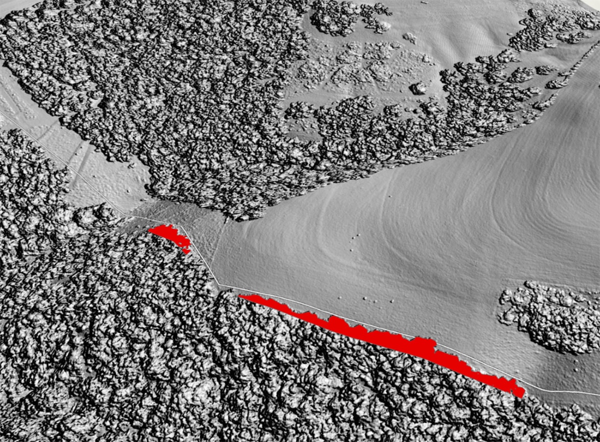 Trees encroaching on pipe-line in Teren analytics software