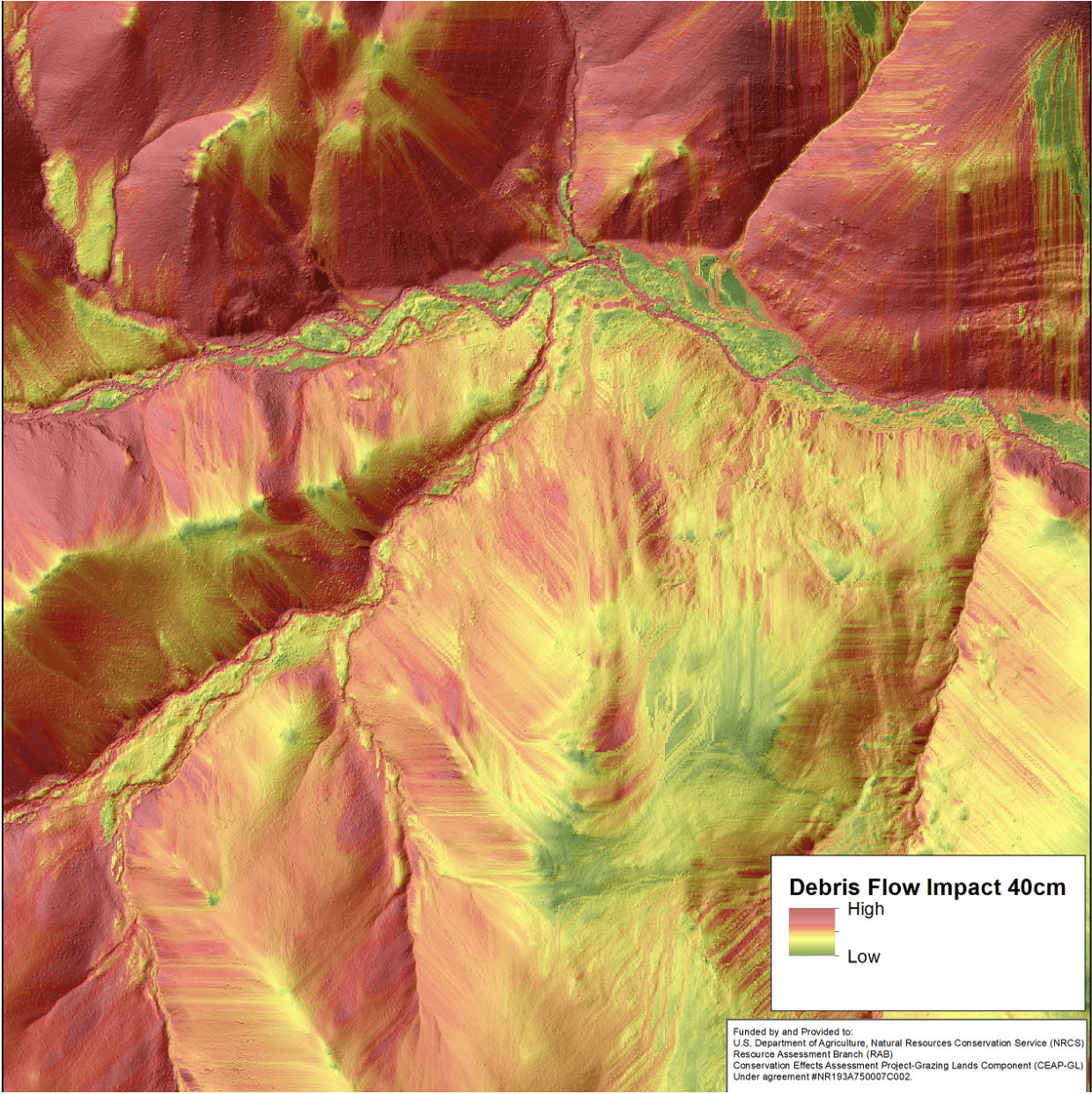 40cm LiDAR image that has been assessed for debris flow risk.